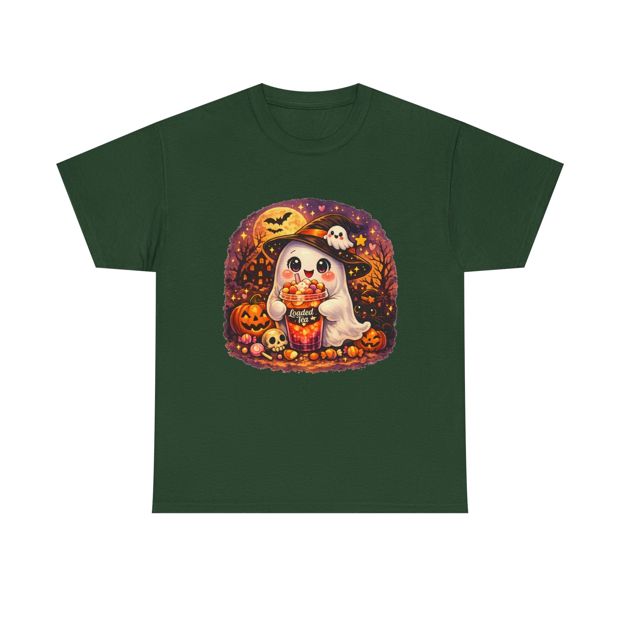 Cute Ghost Trick-or-Treat T-Shirt — Halloween Candy Puppy Design