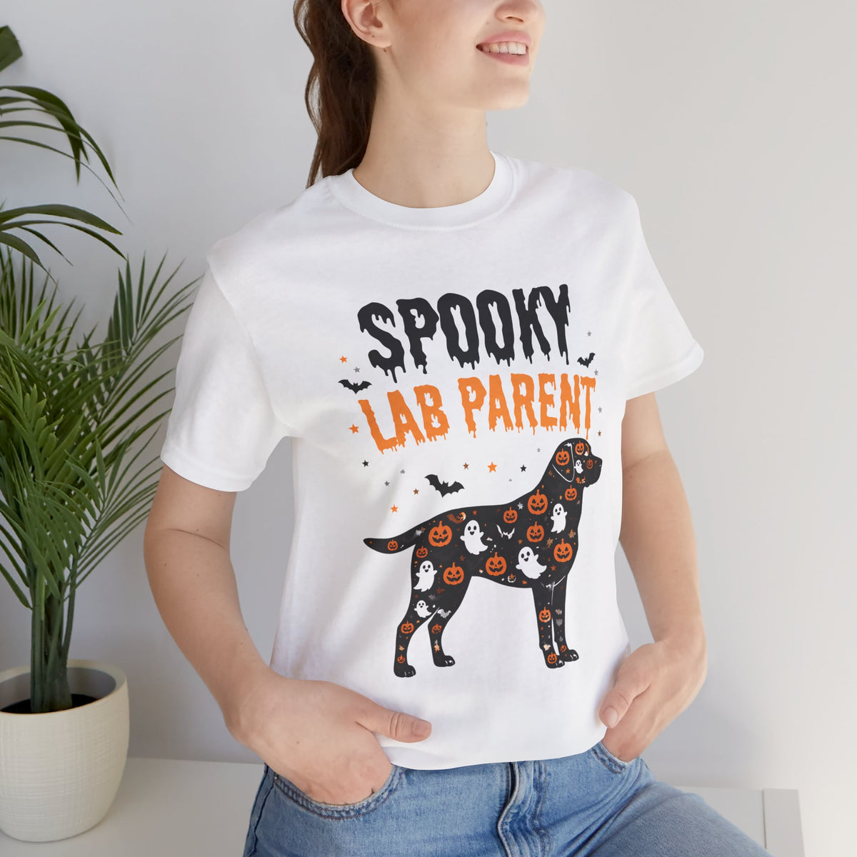 Spooky Lab Parent T-shirt | Halloween Labrador Silhouette, Ghosts & Pumpkins