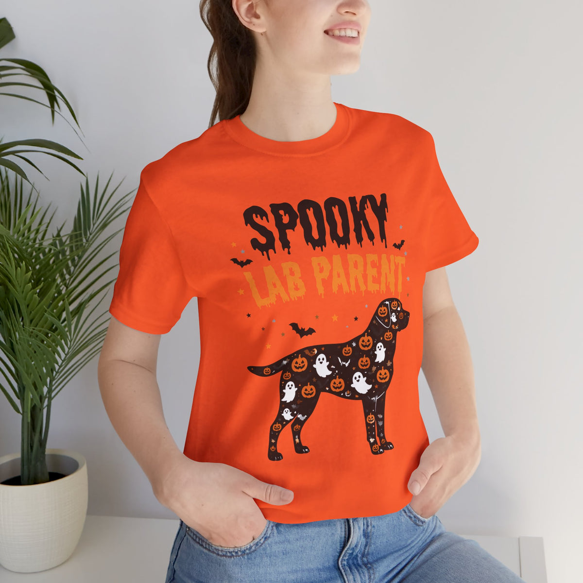 Spooky Lab Parent T-shirt | Halloween Labrador Silhouette, Ghosts & Pumpkins
