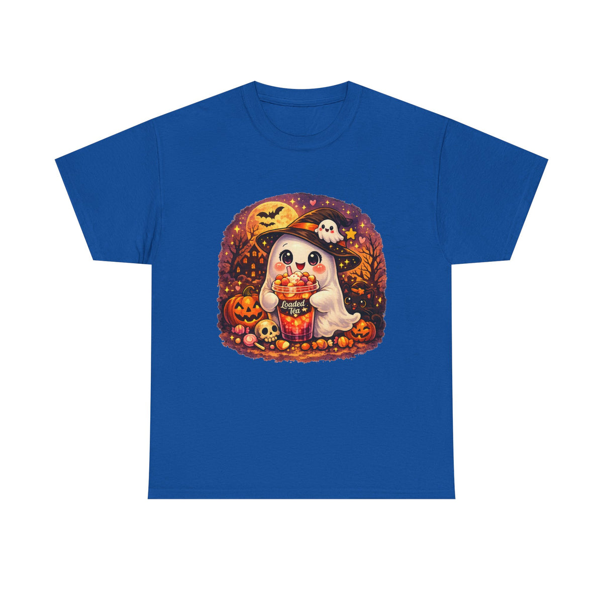 Cute Ghost Trick-or-Treat T-Shirt — Halloween Candy Puppy Design