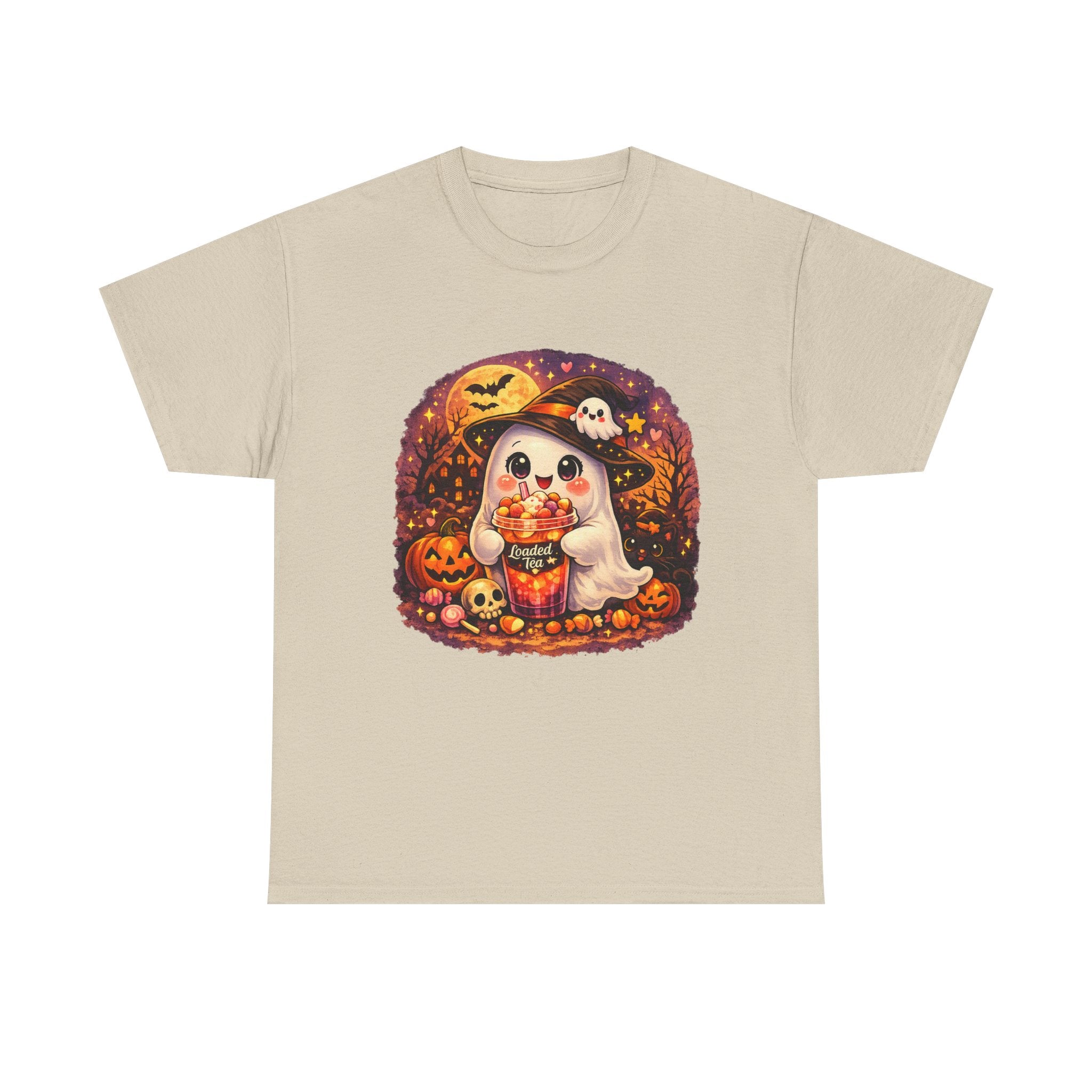 Cute Ghost Trick-or-Treat T-Shirt — Halloween Candy Puppy Design
