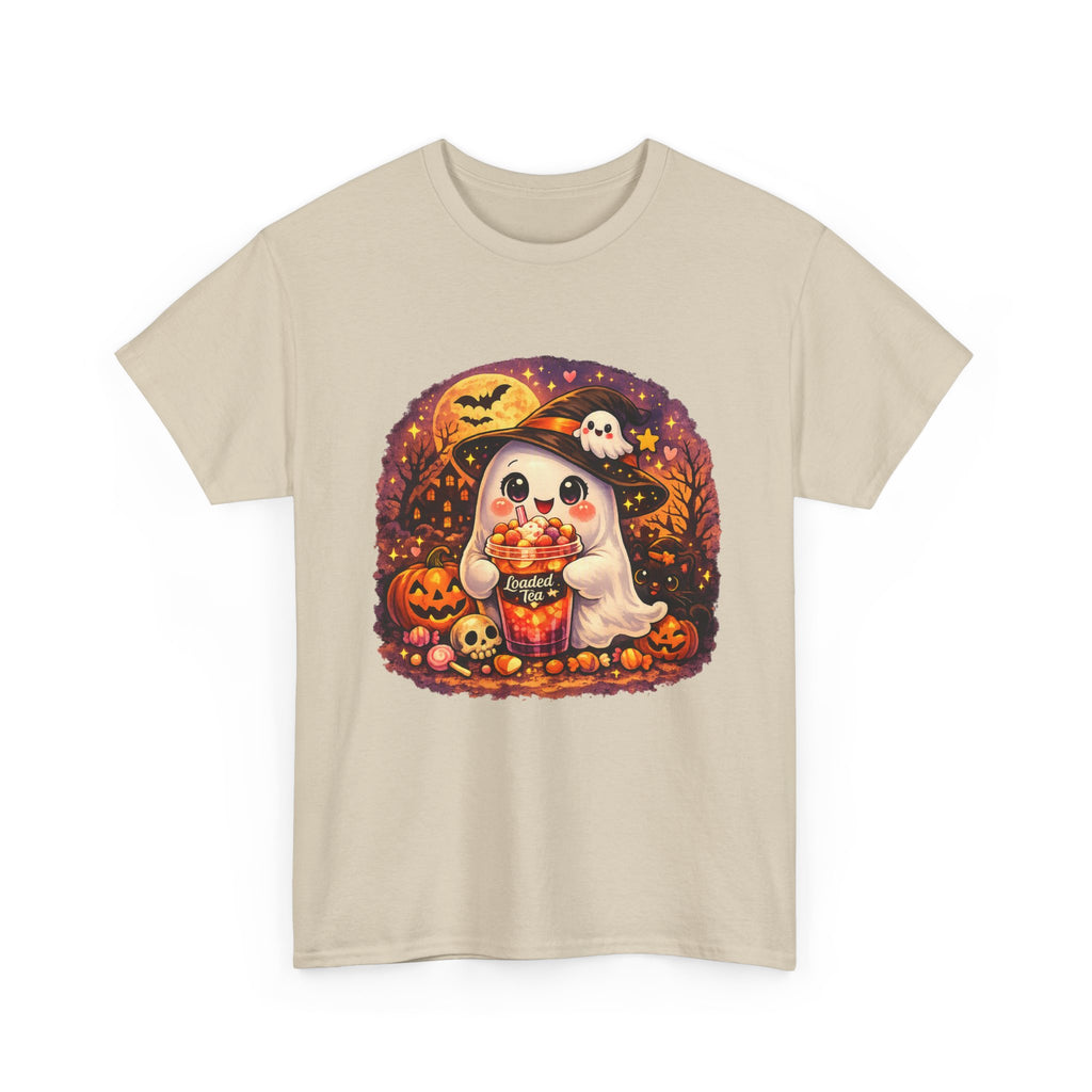 Cute Ghost Trick-or-Treat T-Shirt — Halloween Candy Puppy Design
