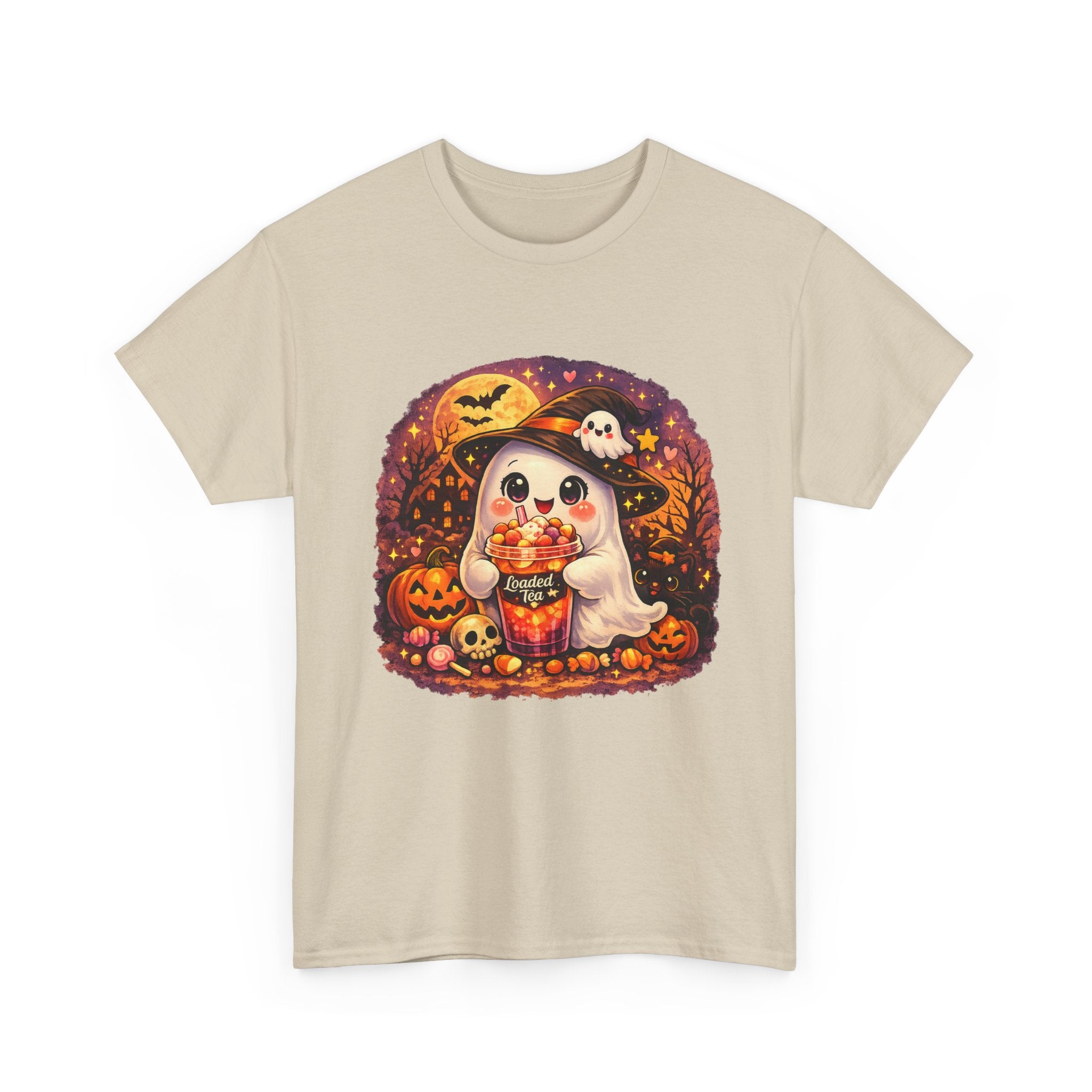 Cute Ghost Trick-or-Treat T-Shirt — Halloween Candy Puppy Design