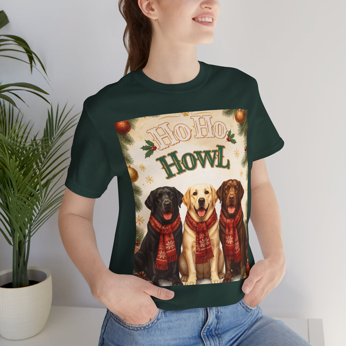 Ho Ho Howl Labrador Trio T-shirt | Christmas Dog Holiday Tee