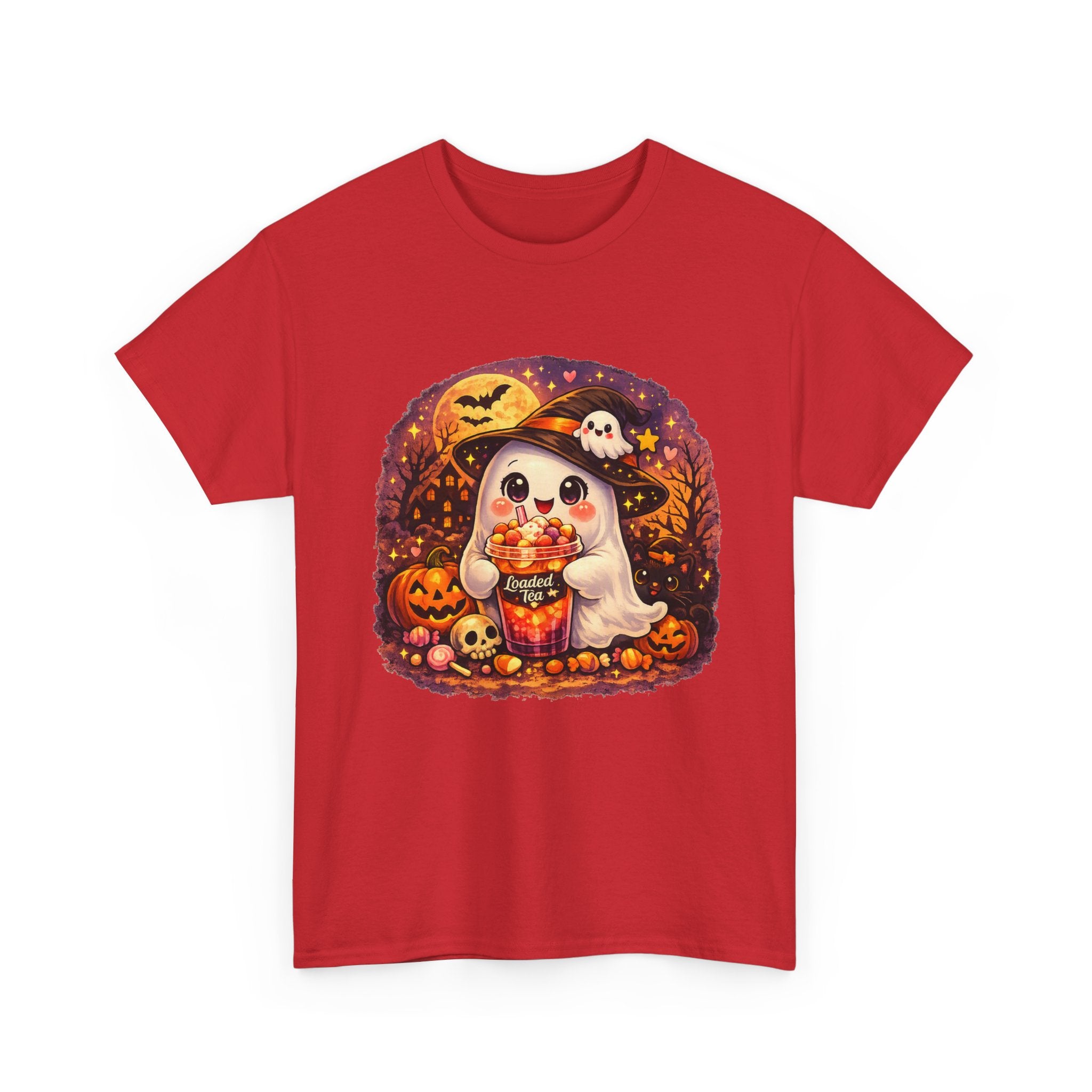 Cute Ghost Trick-or-Treat T-Shirt — Halloween Candy Puppy Design