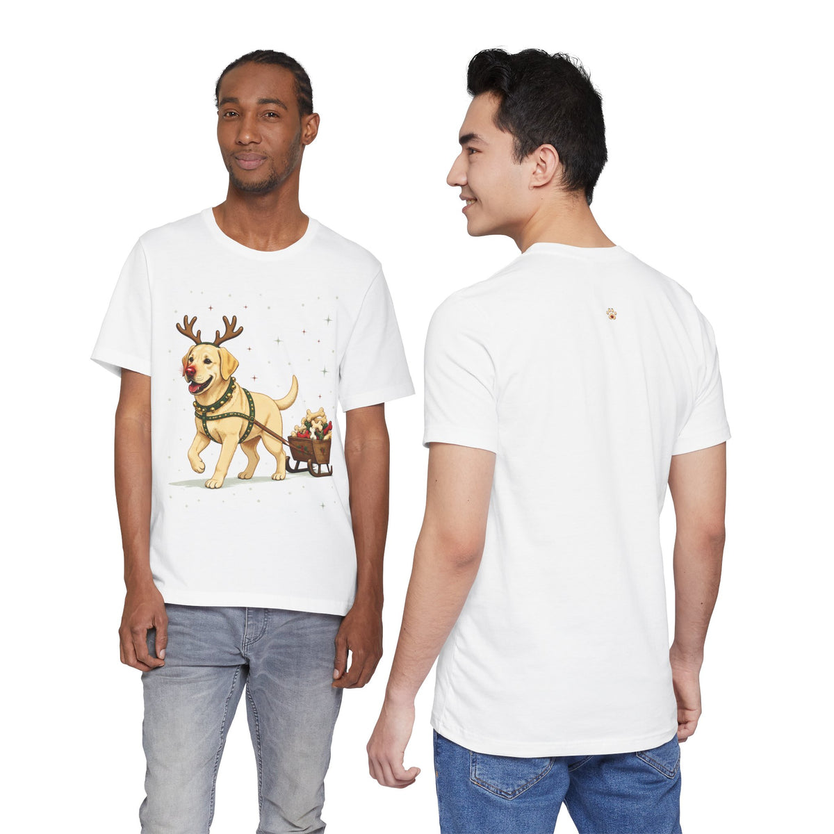 Labrador Reindeer Dog T-shirt | Christmas Pup Pulling Holiday Sleigh