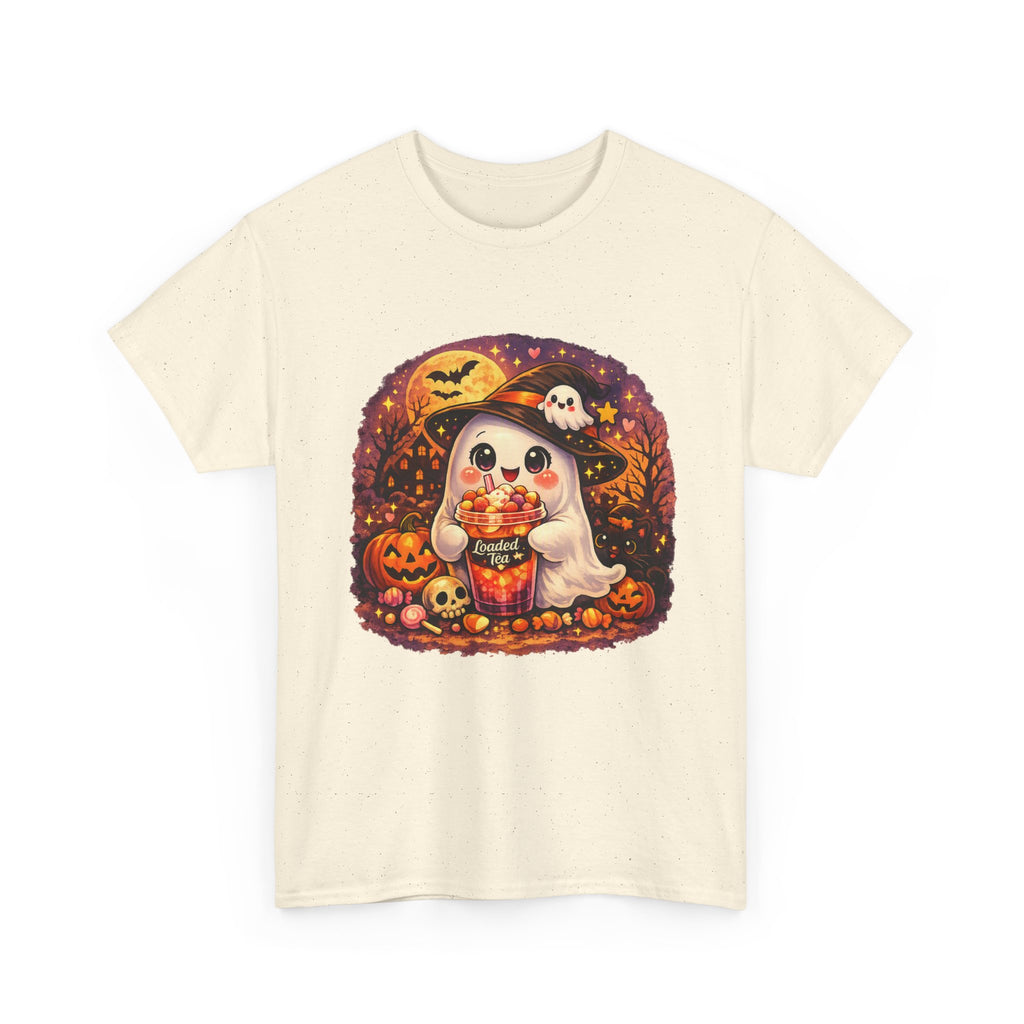 Cute Ghost Trick-or-Treat T-Shirt — Halloween Candy Puppy Design
