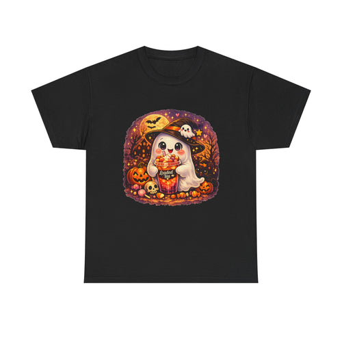 Cute Ghost Trick-or-Treat T-Shirt — Halloween Candy Puppy Design
