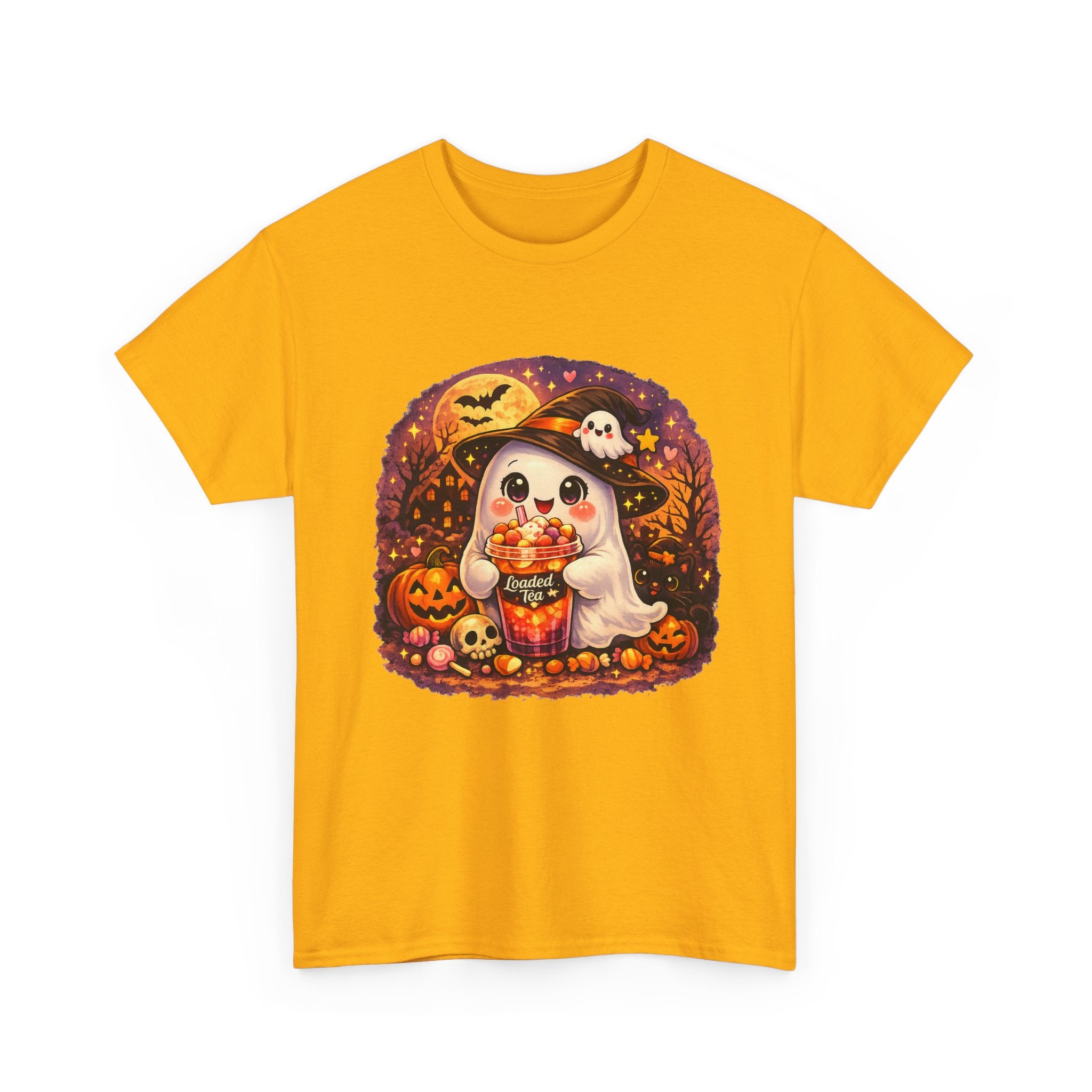 Cute Ghost Trick-or-Treat T-Shirt — Halloween Candy Puppy Design