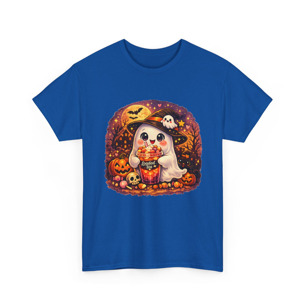 Cute Ghost Trick-or-Treat T-Shirt — Halloween Candy Puppy Design