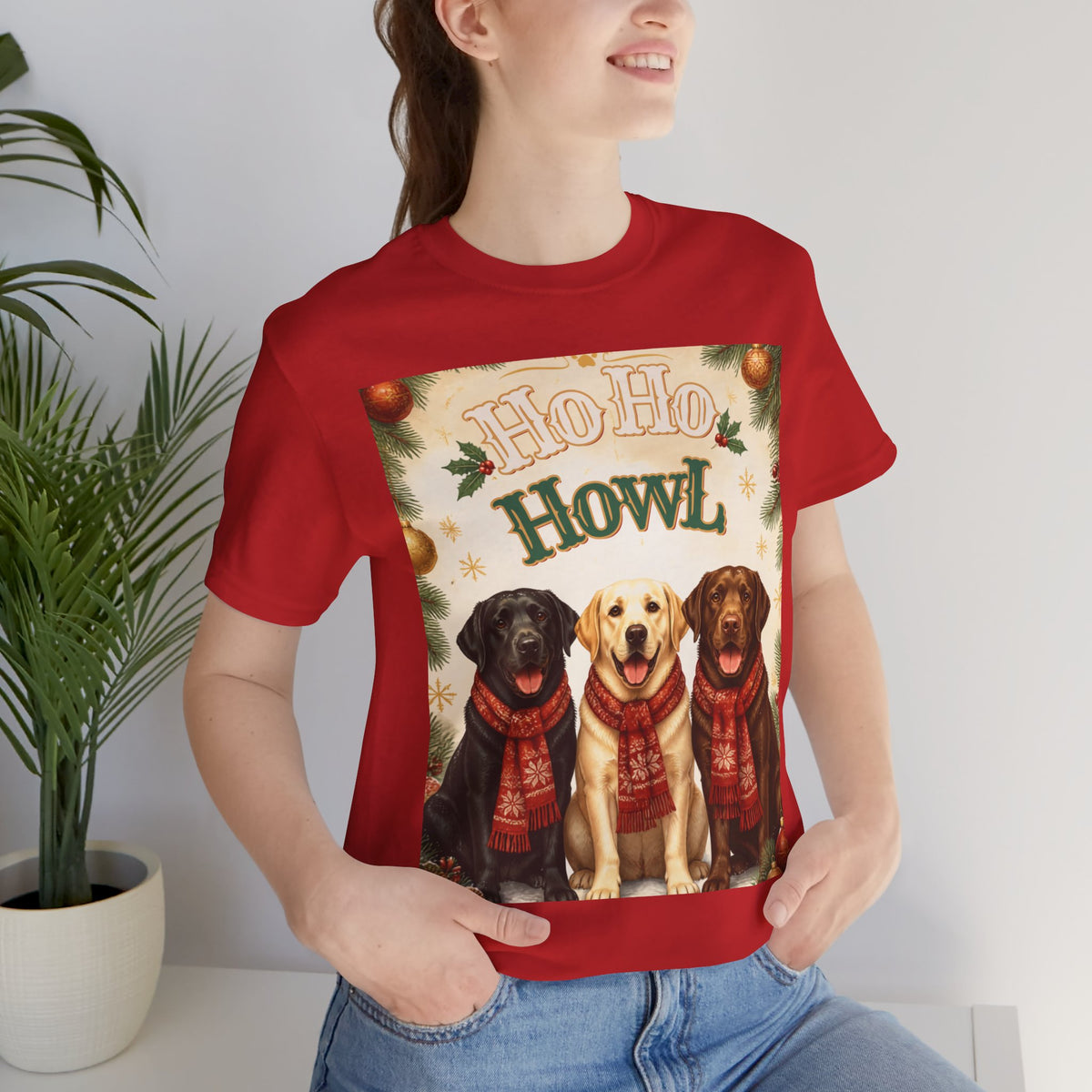 Ho Ho Howl Labrador Trio T-shirt | Christmas Dog Holiday Tee