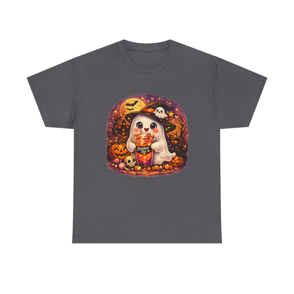 Cute Ghost Trick-or-Treat T-Shirt — Halloween Candy Puppy Design