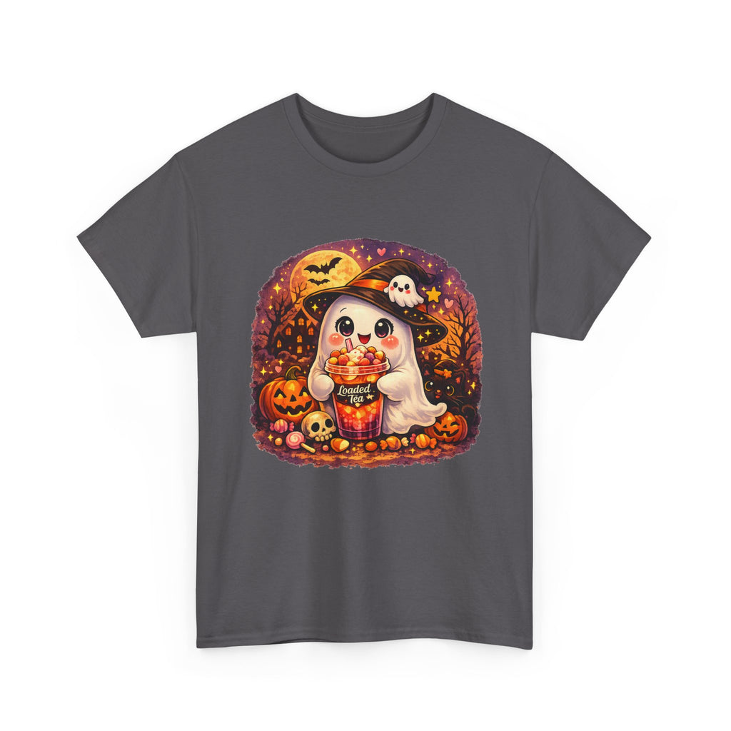Cute Ghost Trick-or-Treat T-Shirt — Halloween Candy Puppy Design