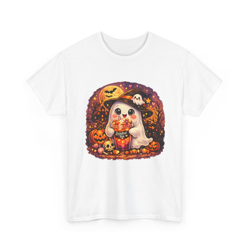 Cute Ghost Trick-or-Treat T-Shirt — Halloween Candy Puppy Design