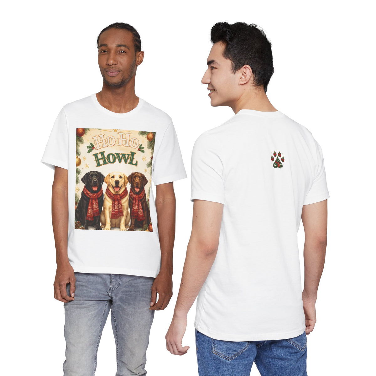Ho Ho Howl Labrador Trio T-shirt | Christmas Dog Holiday Tee