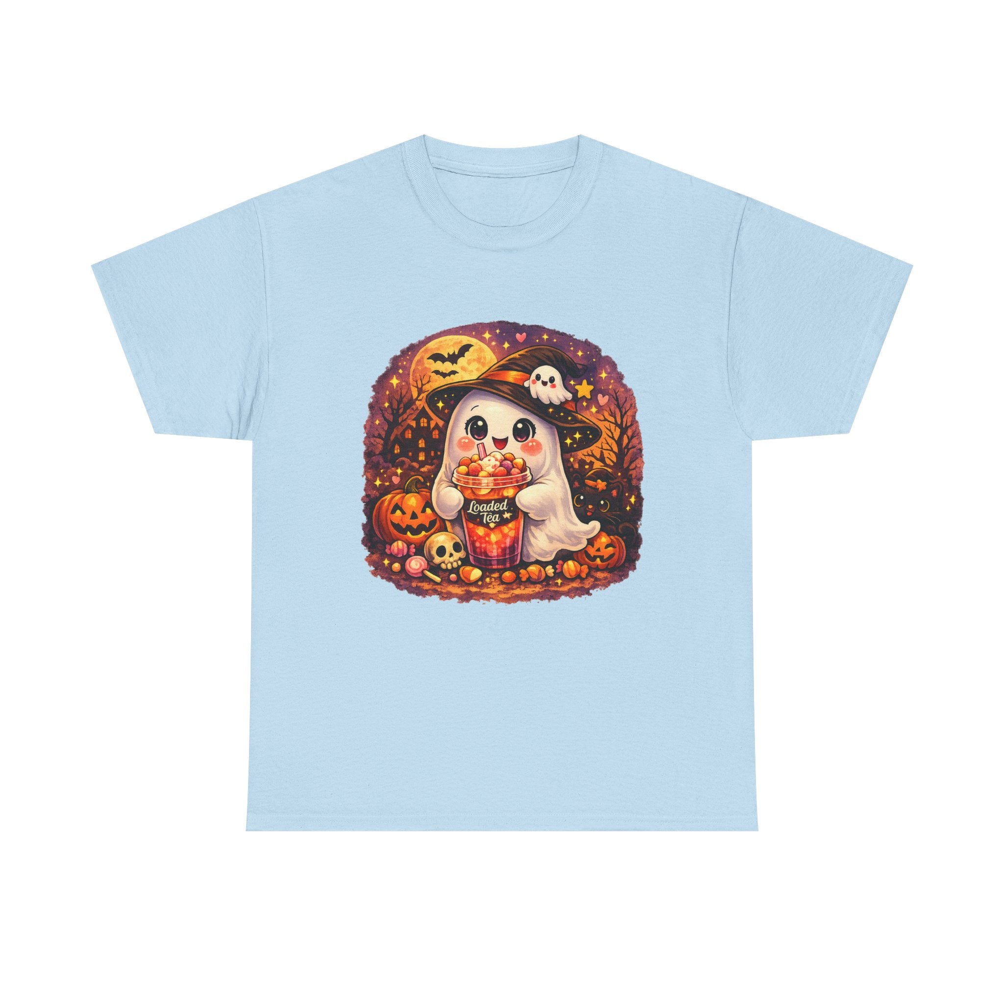 Cute Ghost Trick-or-Treat T-Shirt — Halloween Candy Puppy Design