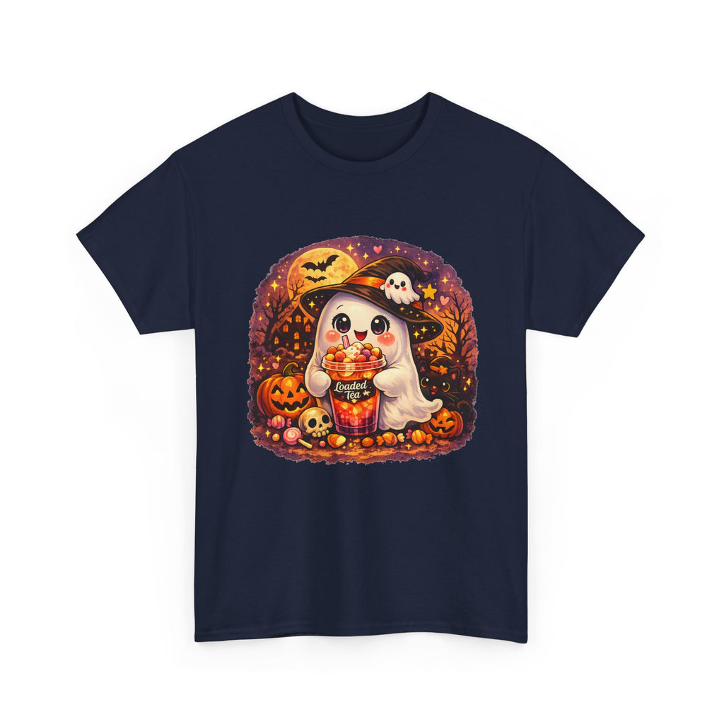 Cute Ghost Trick-or-Treat T-Shirt — Halloween Candy Puppy Design