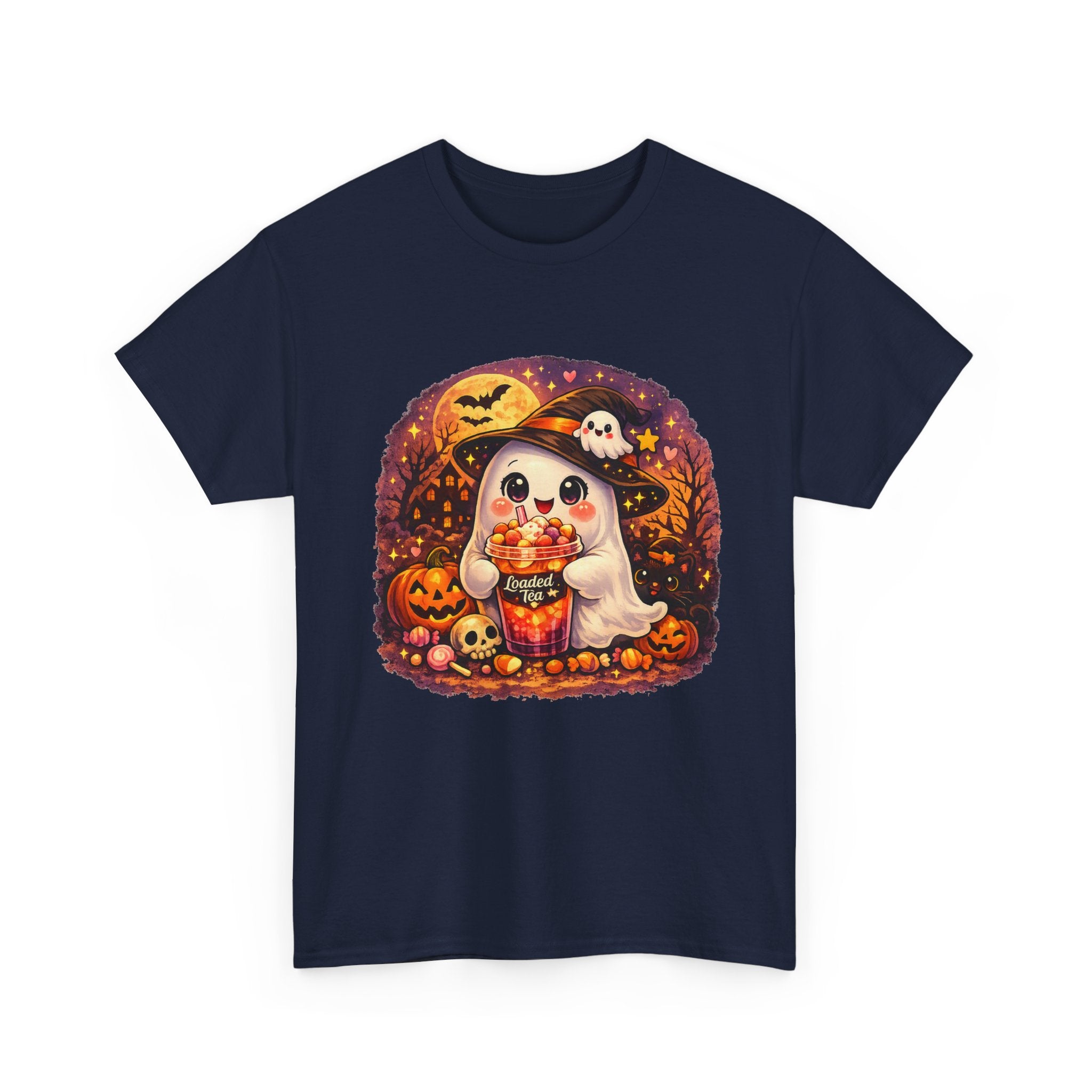 Cute Ghost Trick-or-Treat T-Shirt — Halloween Candy Puppy Design