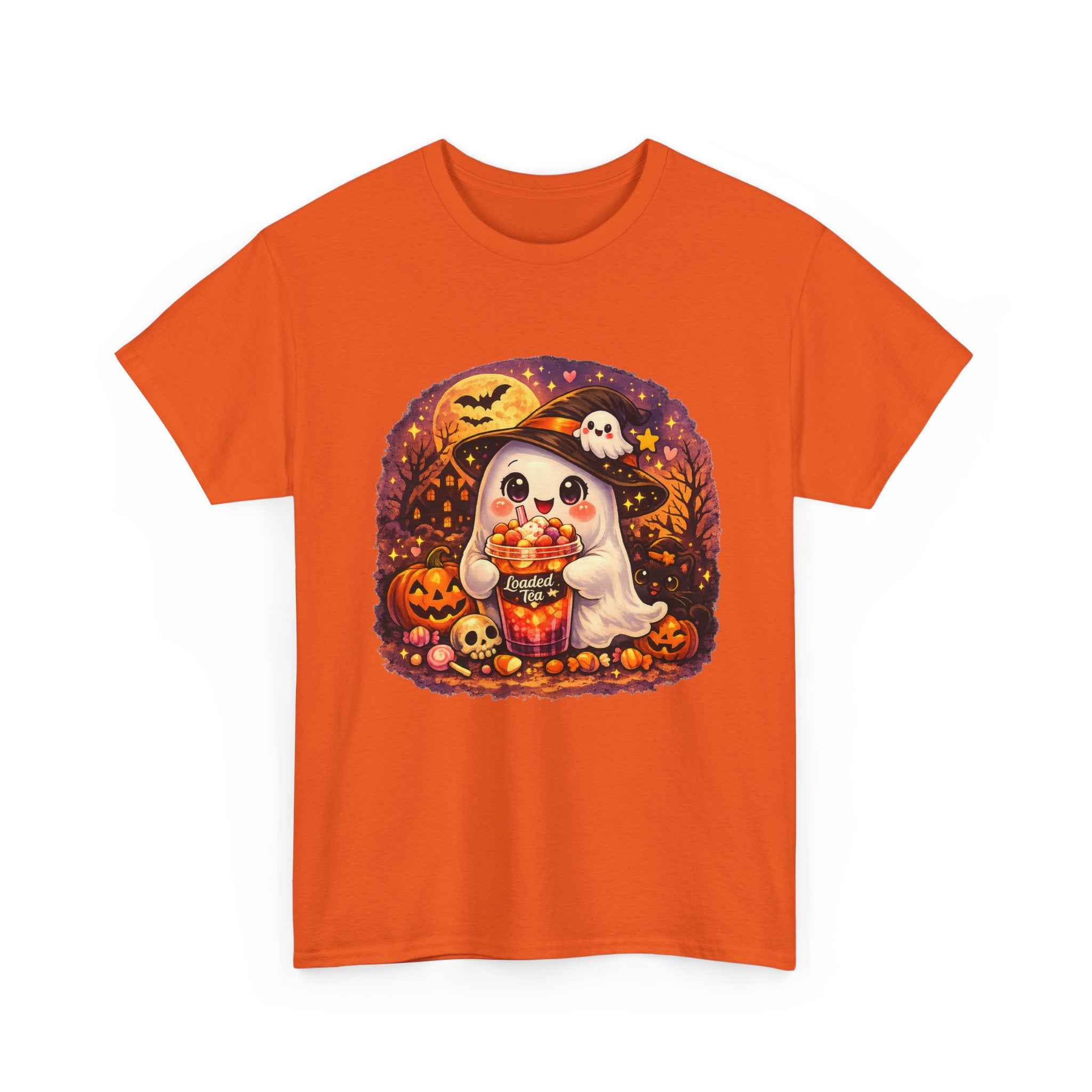 Cute Ghost Trick-or-Treat T-Shirt — Halloween Candy Puppy Design