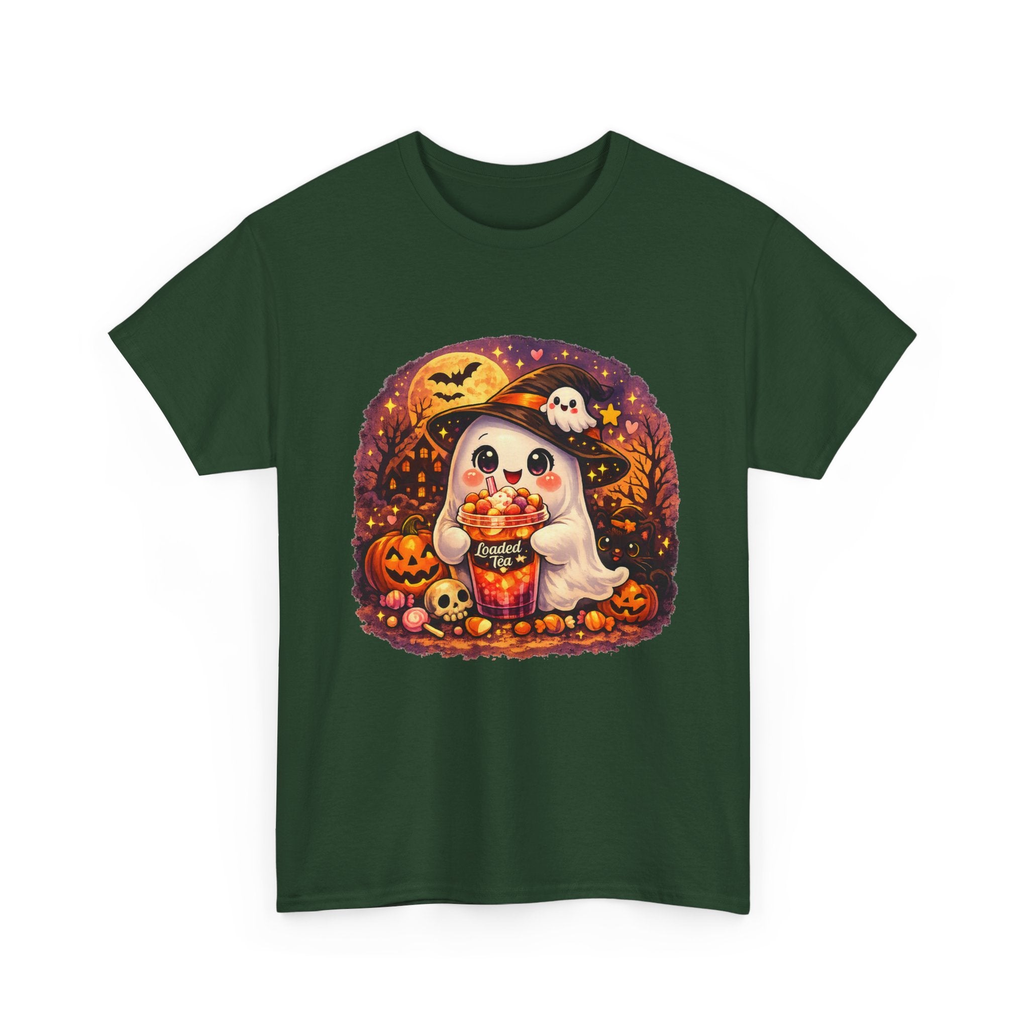 Cute Ghost Trick-or-Treat T-Shirt — Halloween Candy Puppy Design