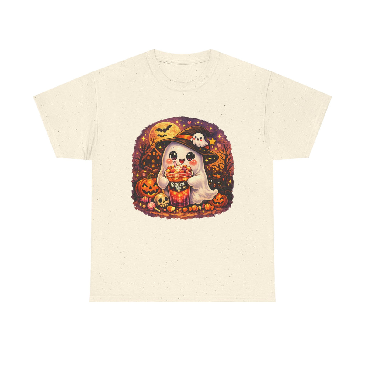 Cute Ghost Trick-or-Treat T-Shirt — Halloween Candy Puppy Design