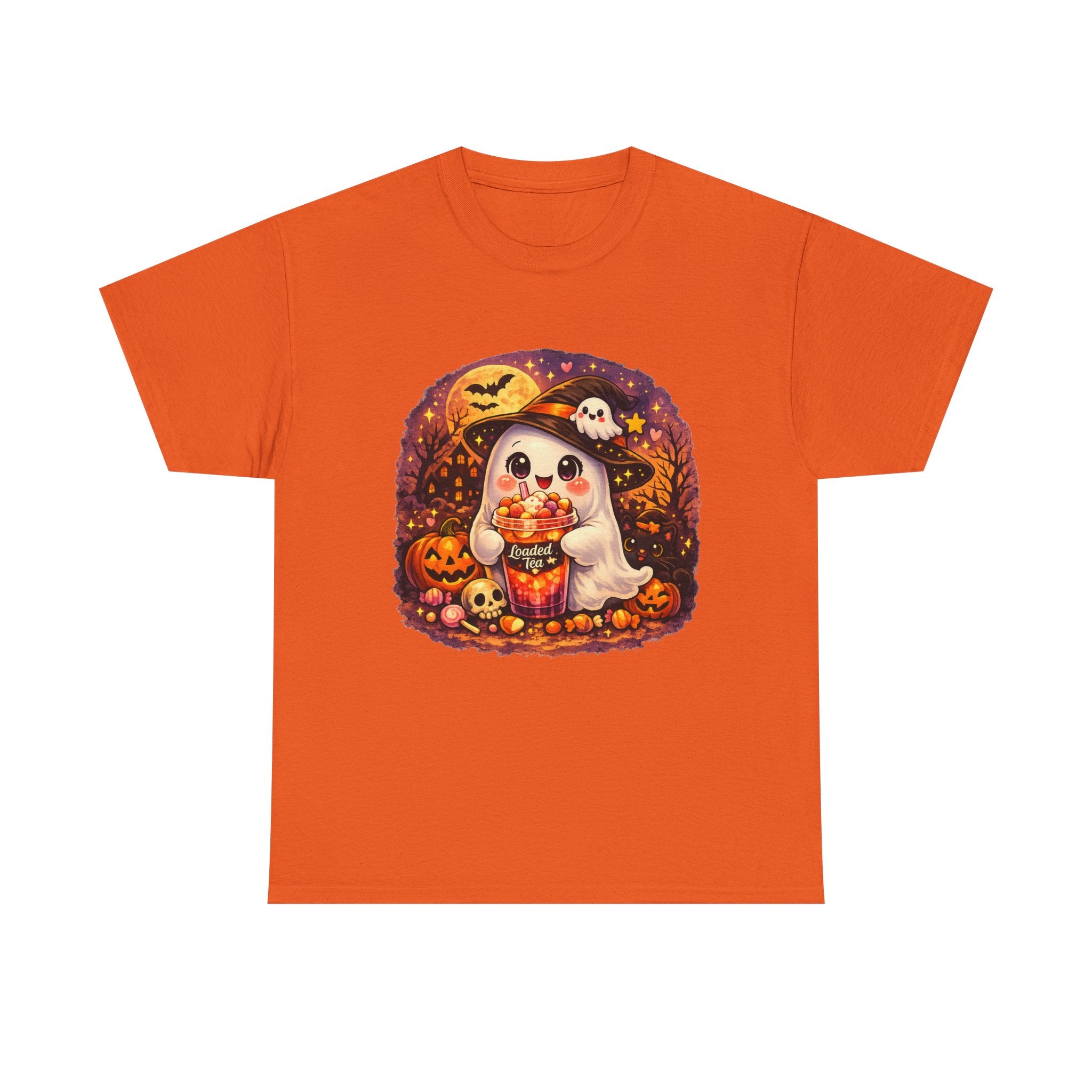 Cute Ghost Trick-or-Treat T-Shirt — Halloween Candy Puppy Design