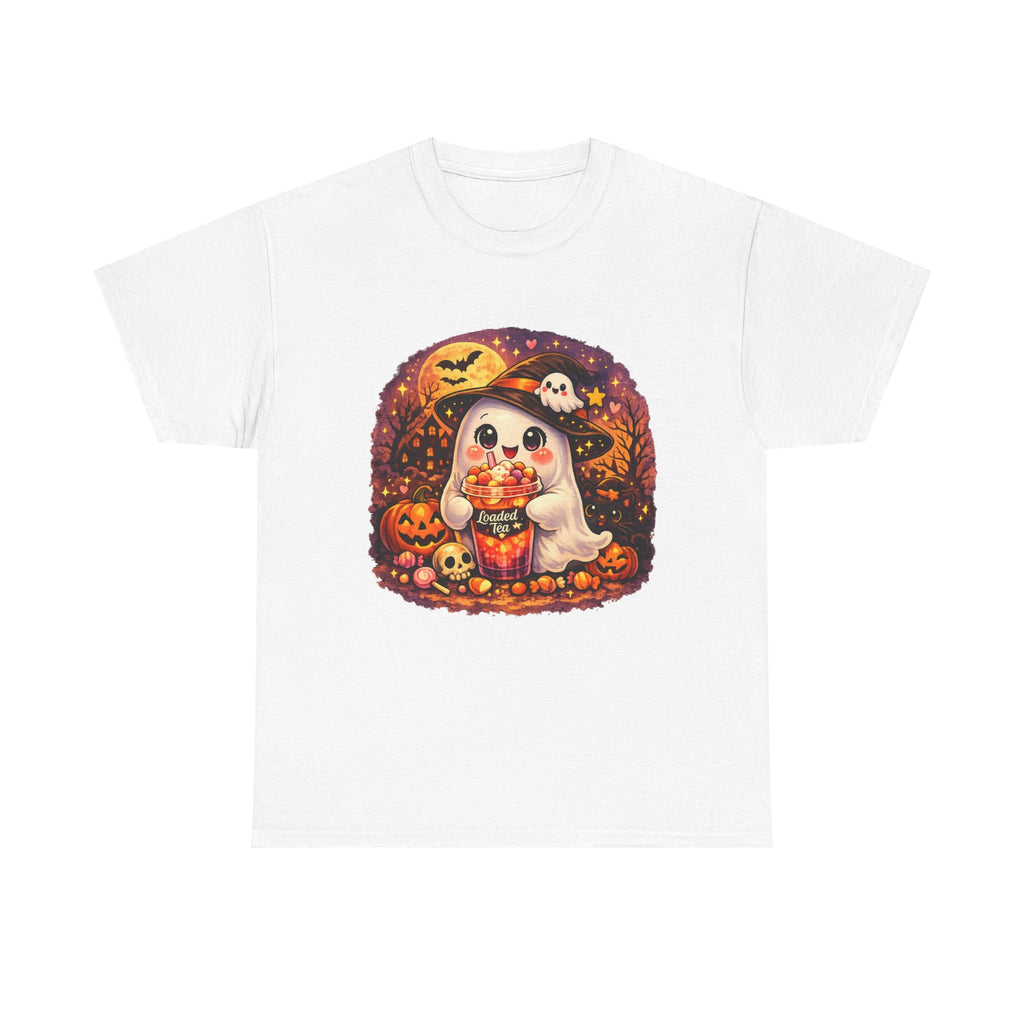 Cute Ghost Trick-or-Treat T-Shirt — Halloween Candy Puppy Design