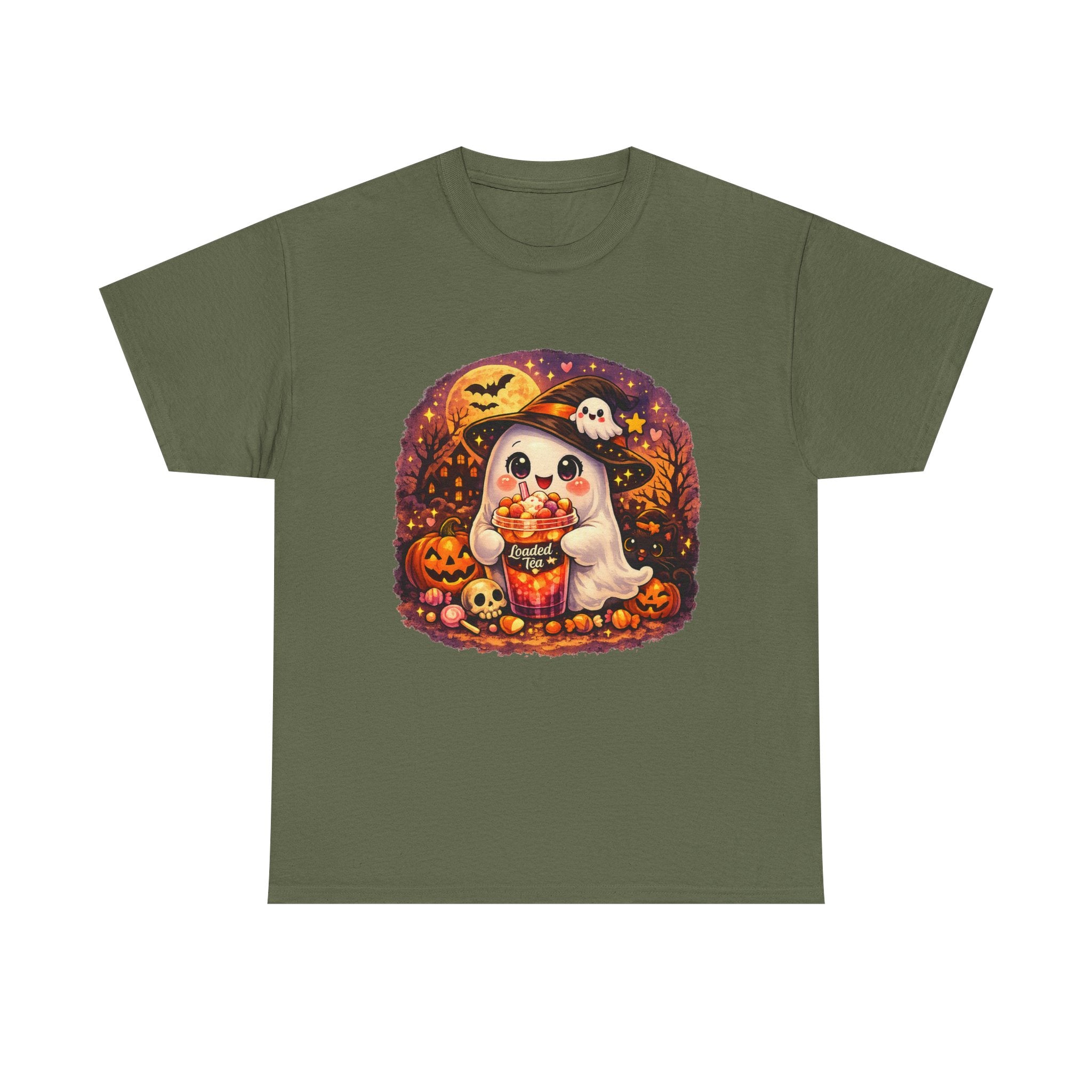 Cute Ghost Trick-or-Treat T-Shirt — Halloween Candy Puppy Design