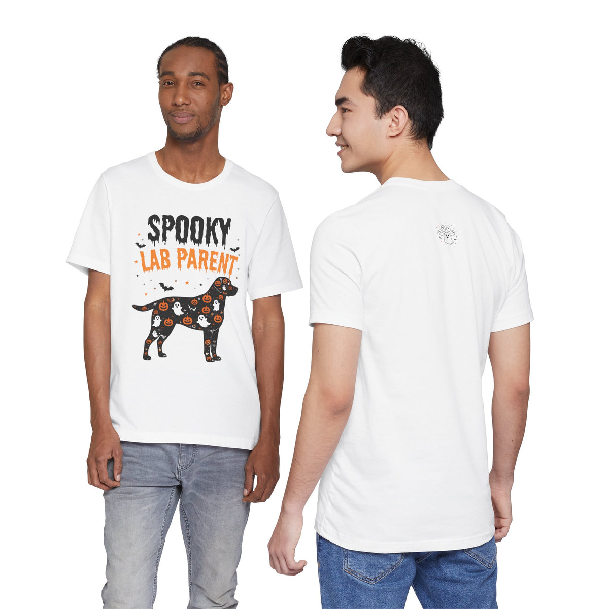 Spooky Lab Parent T-shirt | Halloween Labrador Silhouette, Ghosts & Pumpkins