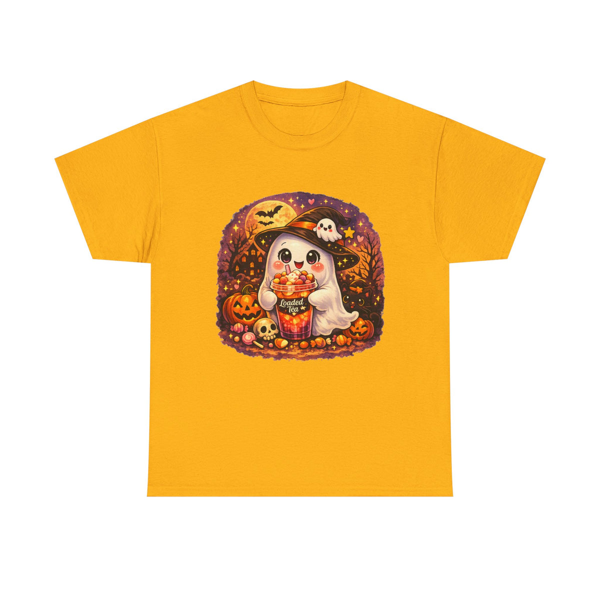 Cute Ghost Trick-or-Treat T-Shirt — Halloween Candy Puppy Design