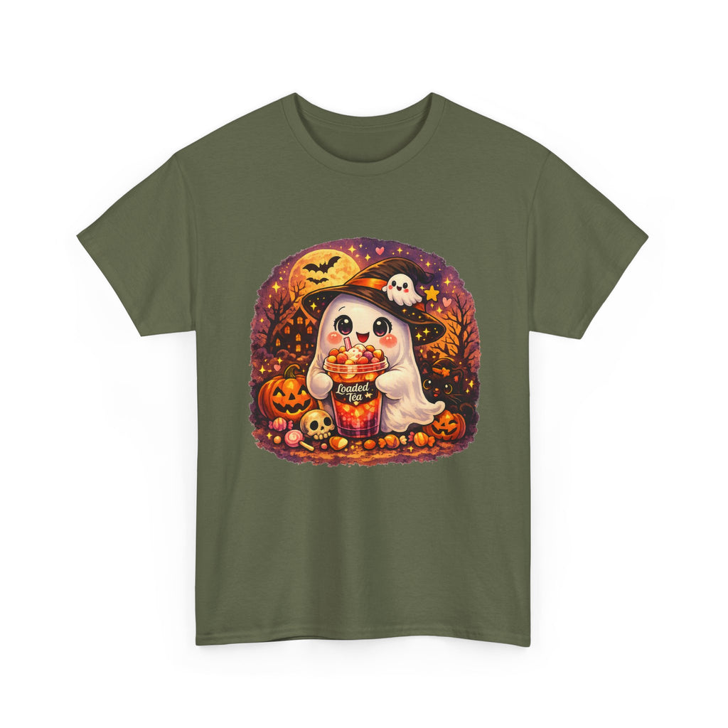 Cute Ghost Trick-or-Treat T-Shirt — Halloween Candy Puppy Design
