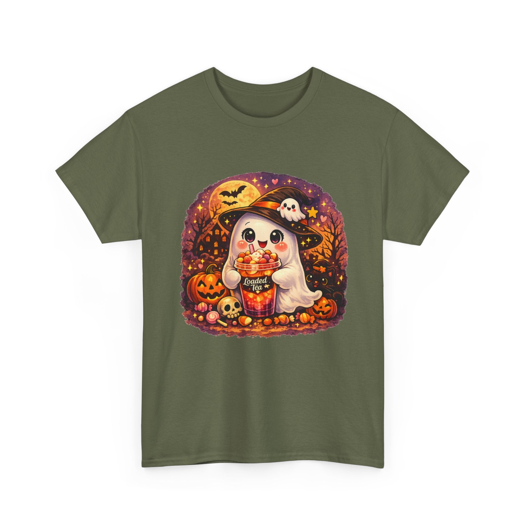 Cute Ghost Trick-or-Treat T-Shirt — Halloween Candy Puppy Design