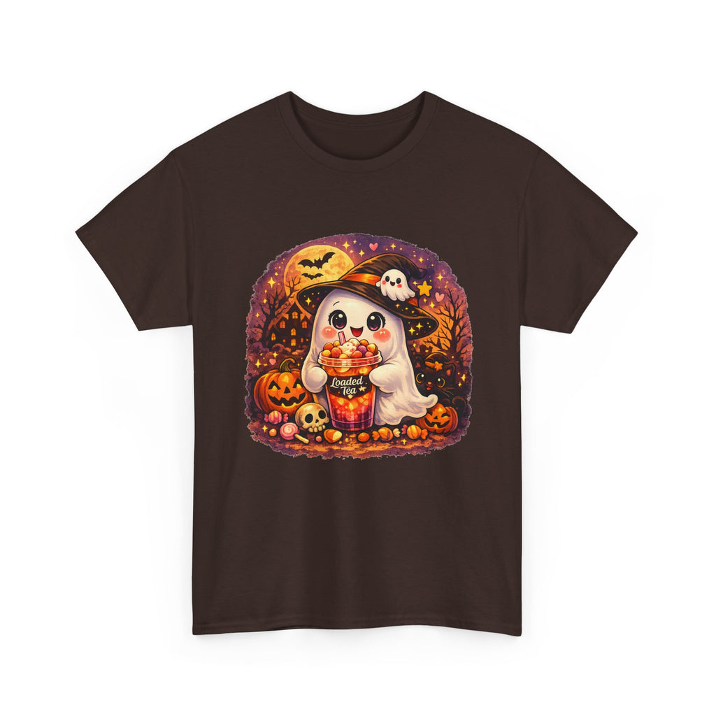 Cute Ghost Trick-or-Treat T-Shirt — Halloween Candy Puppy Design