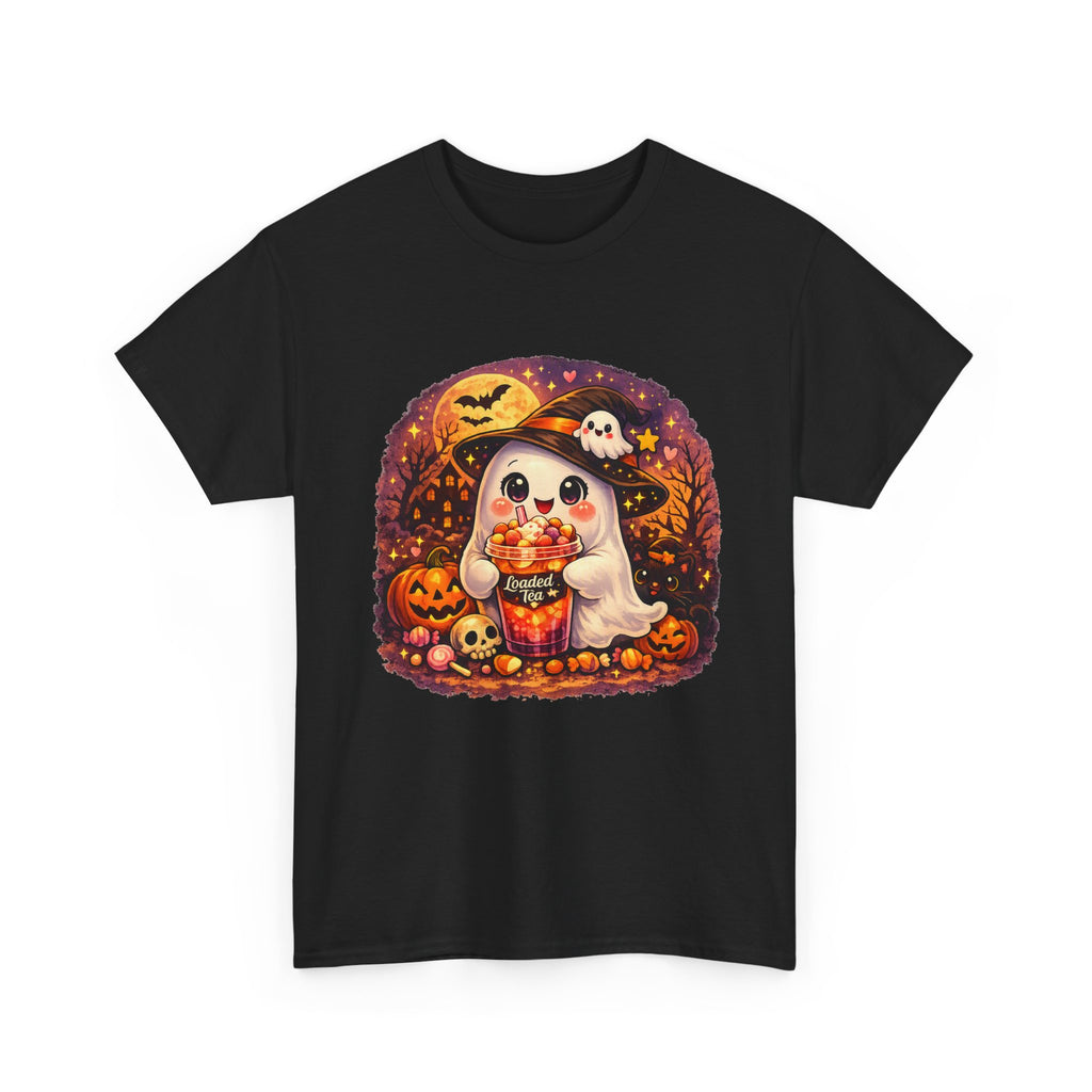 Cute Ghost Trick-or-Treat T-Shirt — Halloween Candy Puppy Design
