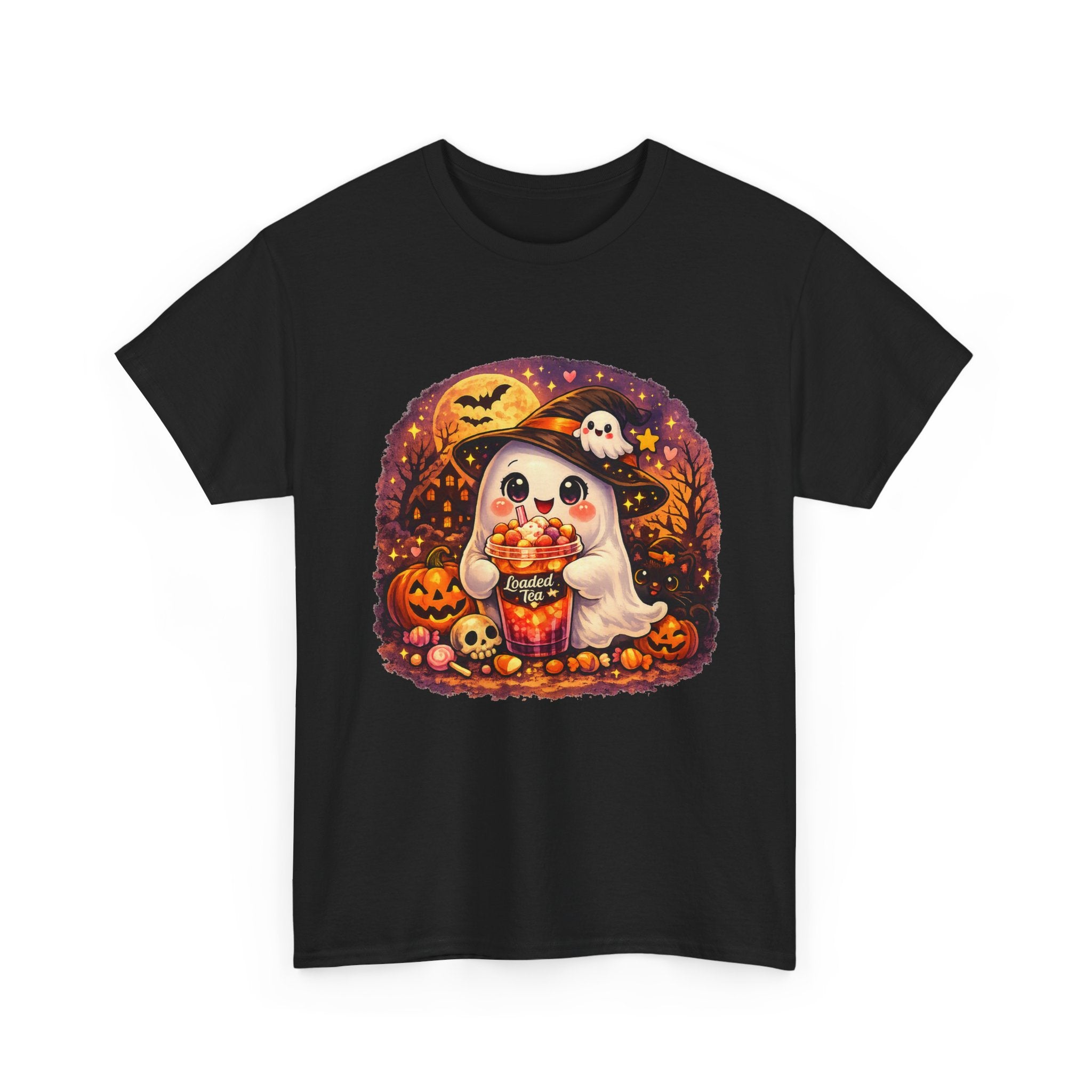 Cute Ghost Trick-or-Treat T-Shirt — Halloween Candy Puppy Design