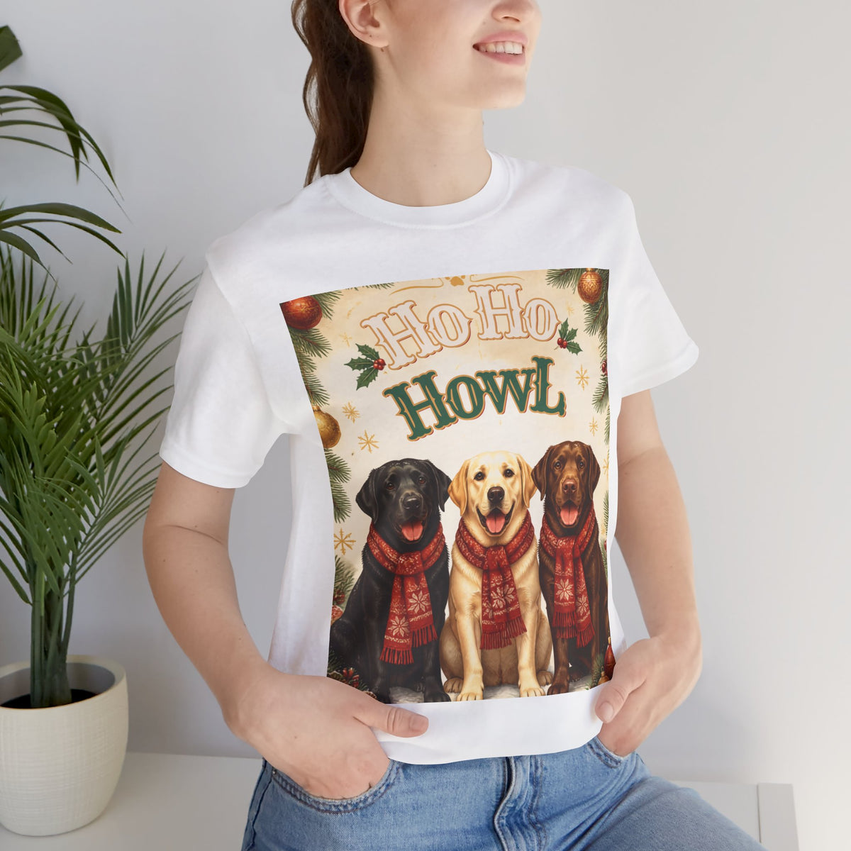 Ho Ho Howl Labrador Trio T-shirt | Christmas Dog Holiday Tee